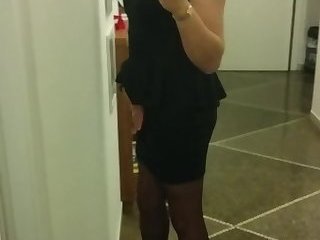 Sexy feminine crossdresser masturbate her in sexy dress