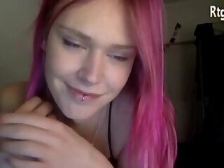 pink hair slim shemale cutie webcam solo