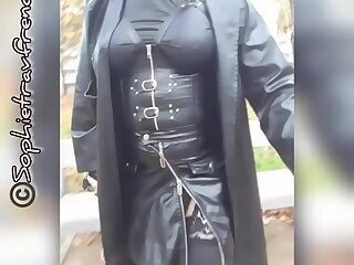 Slut outside in fetish outfit