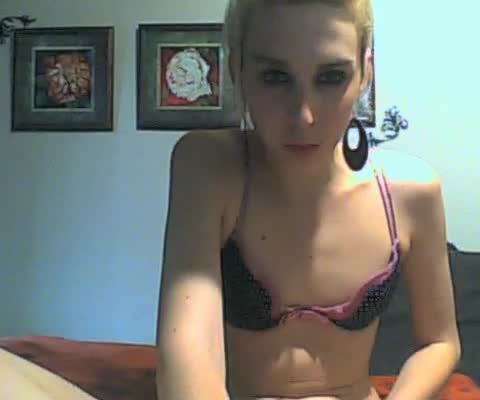 Tall and skinny blonde jerks her big hard dick on cam