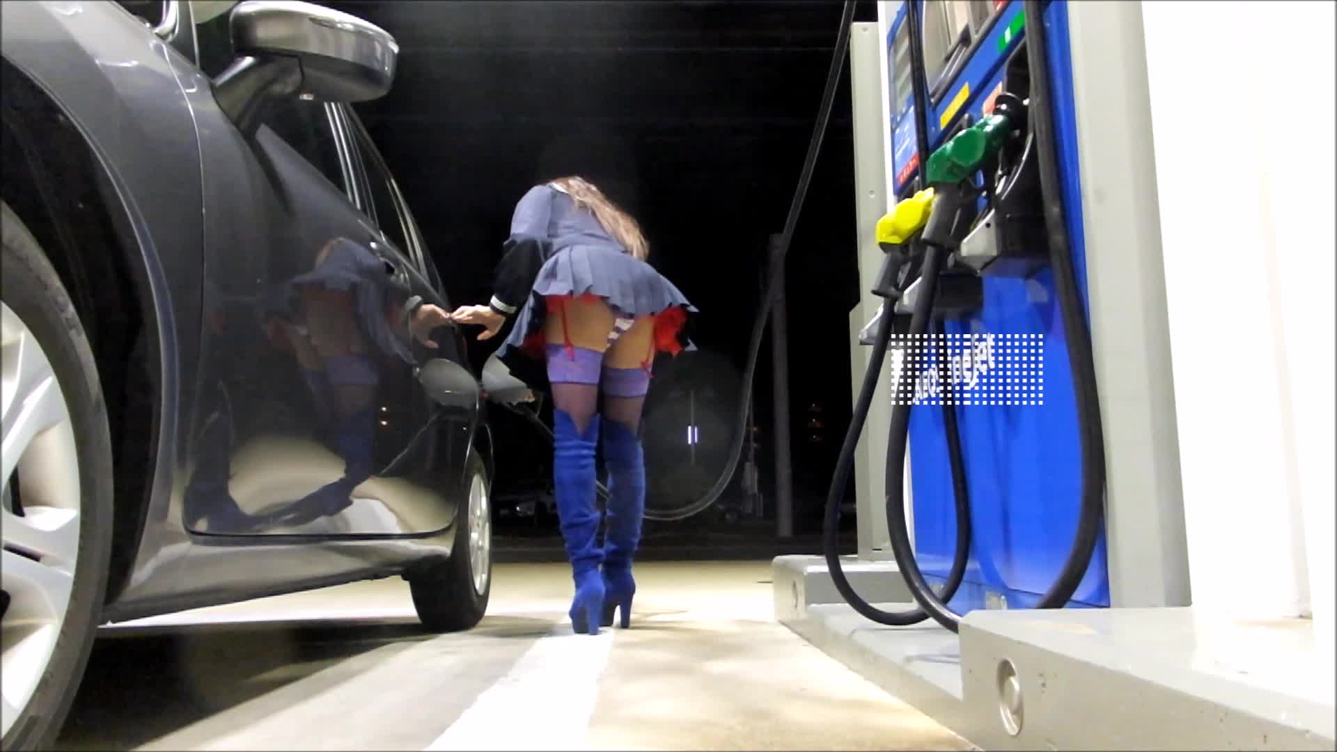 Crossdresser Mini Skirt in Public --Gas station--